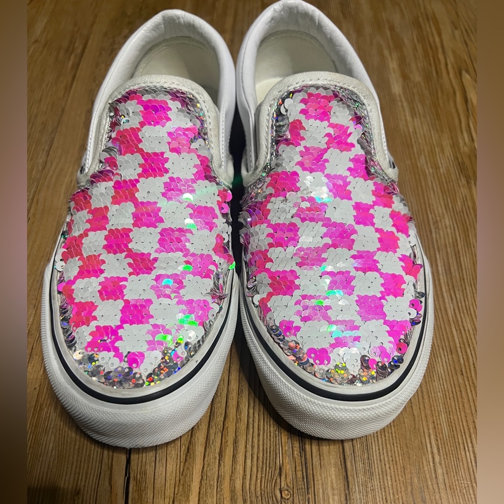 Vans Slip-On Shoes with Pink and White Sequins